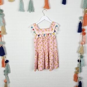 Peas And Queues Pink Banana Print Kids Dress
